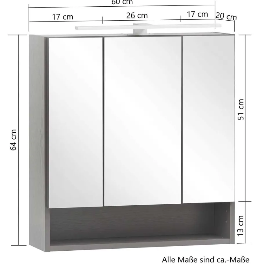 Online Wohnen 3D Spiegelschrank in Wildeiche Nachbildung - Tofias