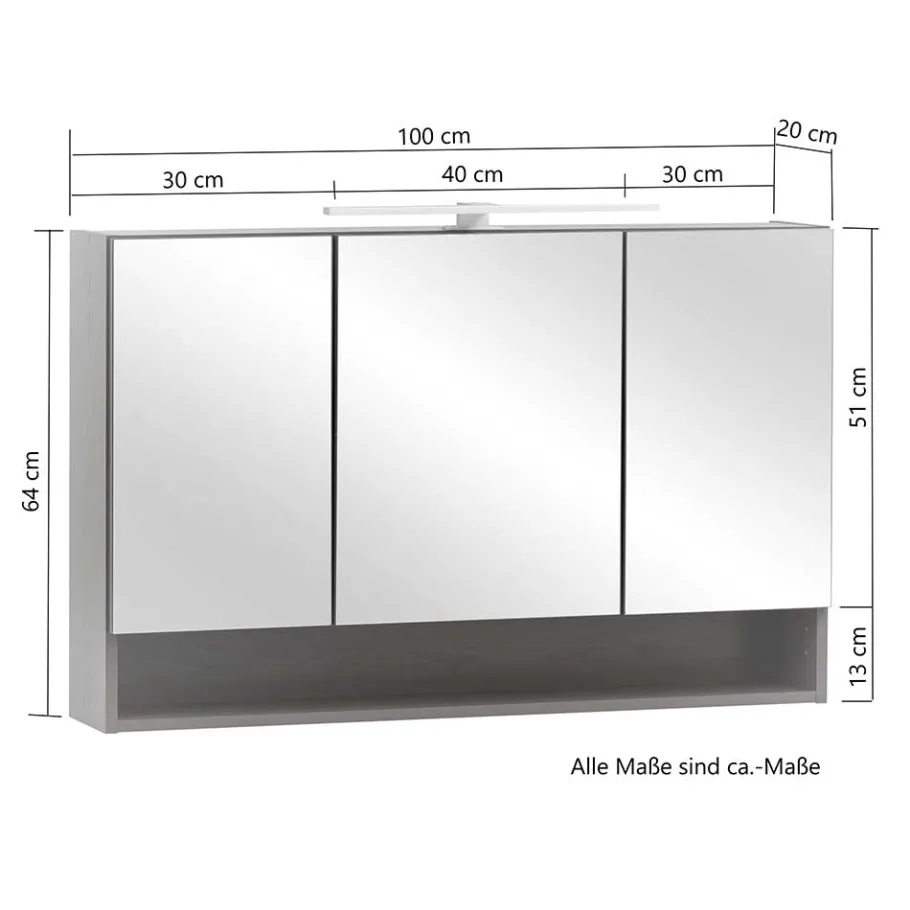 Online Wohnen 3D Spiegelschrank in Wildeiche Nachbildung - Tofias