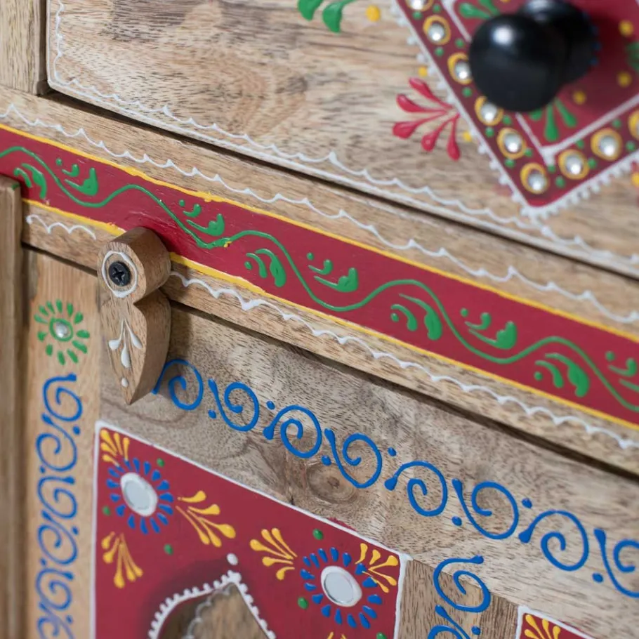 Outlet Wohnen Dekorative Kommode mit bunten Ornament Mustern - Jalisa