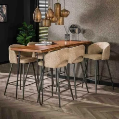 Clearance Wohnen Design Barstuhl aus Boucle in Beige - Ludizia (2er Set)
