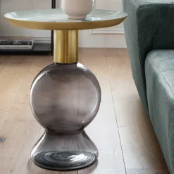 New Wohnen Design Beistelltisch mit Rauchglas Fuß - Fernandez