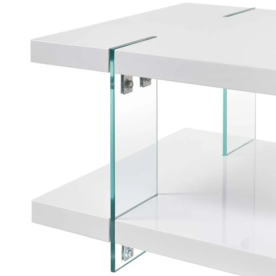 Wohnen Design Couchtisch in Weiß Hochglanz & Glas - Klemak