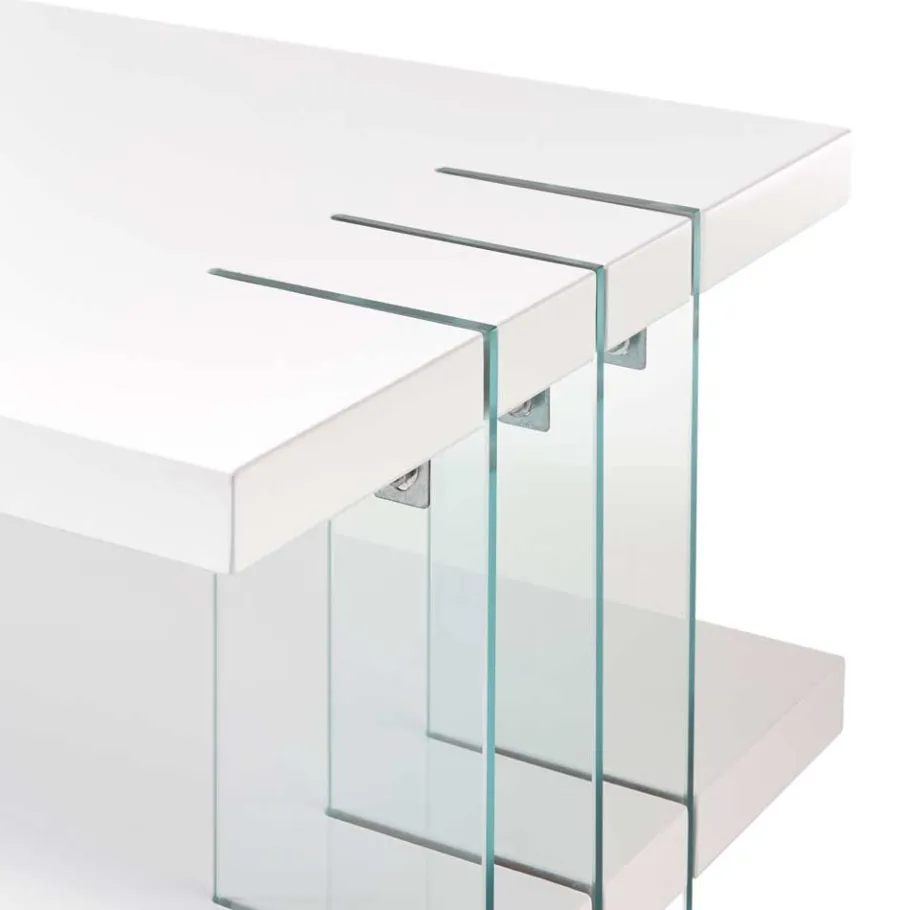 Wohnen Design Couchtisch in Weiß Hochglanz & Glas - Klemak