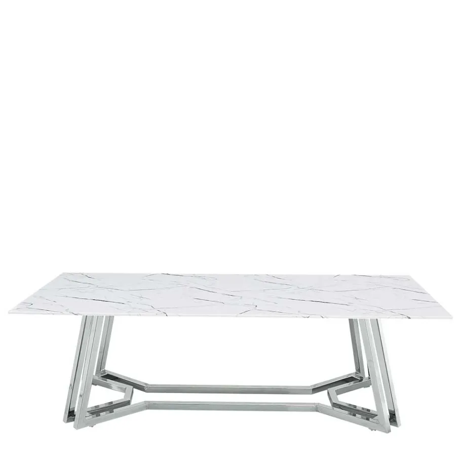Online Wohnen Design Couchtisch mit Glasplatte Marmor Optik - Mimdos