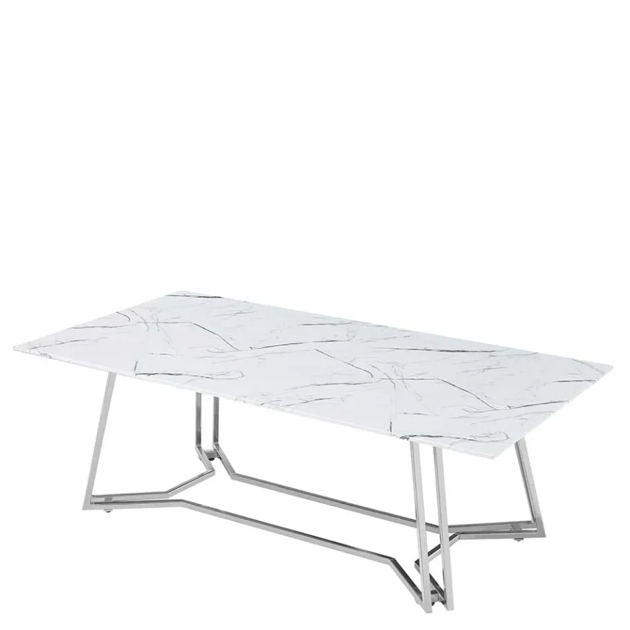 Online Wohnen Design Couchtisch mit Glasplatte Marmor Optik - Mimdos