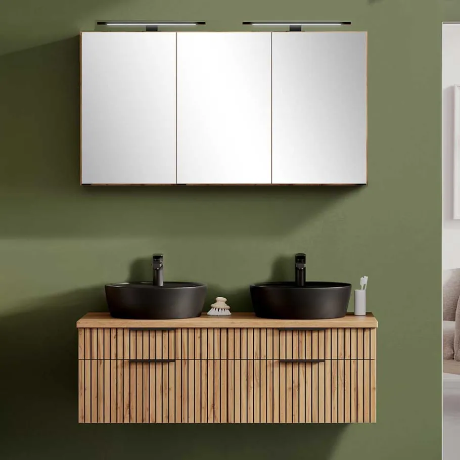 Best Wohnen Design Doppel-Waschtisch & Spiegelschrank - Crystoga (zweiteilig)