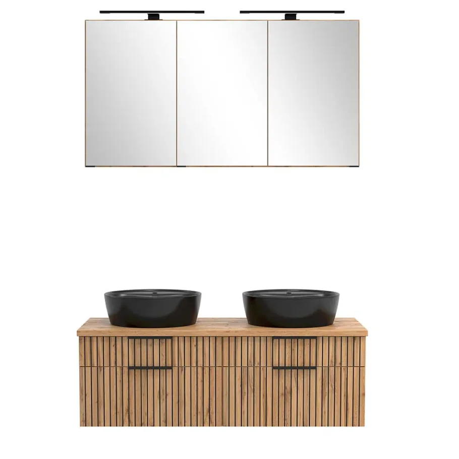 Best Wohnen Design Doppel-Waschtisch & Spiegelschrank - Crystoga (zweiteilig)