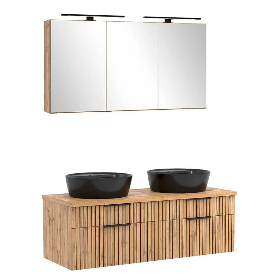 Best Wohnen Design Doppel-Waschtisch & Spiegelschrank - Crystoga (zweiteilig)