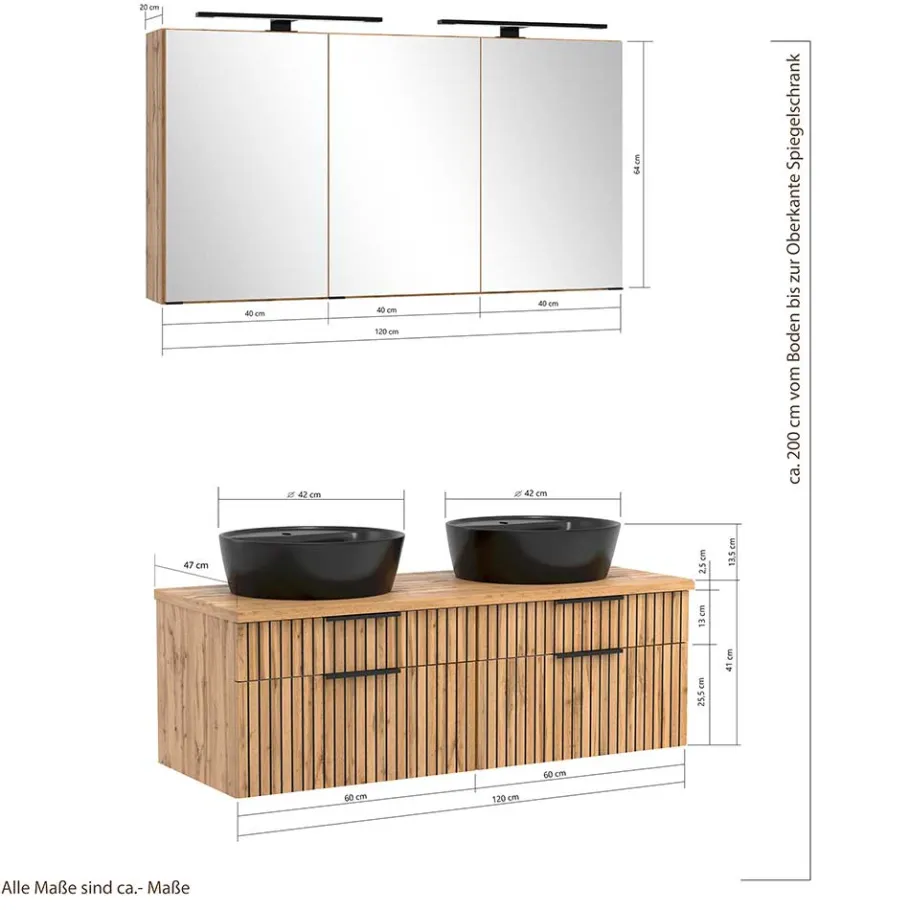 Best Wohnen Design Doppel-Waschtisch & Spiegelschrank - Crystoga (zweiteilig)