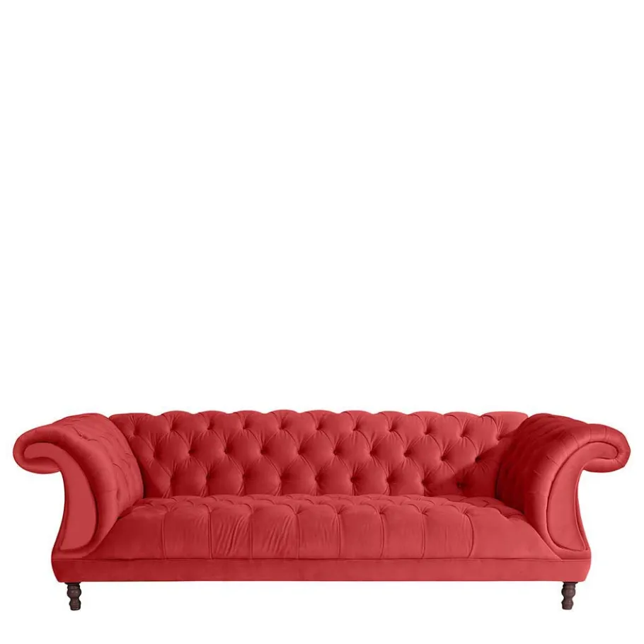 Wohnen Design Dreisitzer aus Samtvelours in Rot - Rosanna