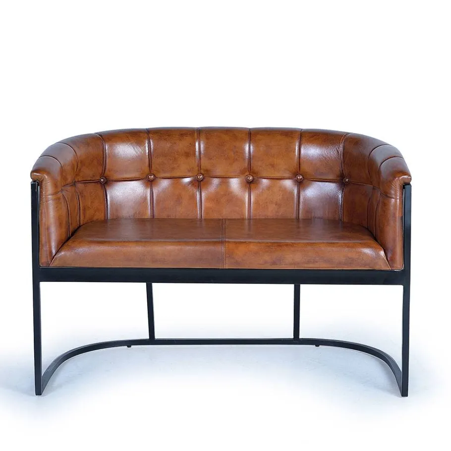 Clearance Wohnen Design Esstischsofa in Cognac Braun Leder - Citrosca