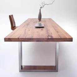 Sale Wohnen Design Esszimmertisch mit Holz Eiche dunkel Venditora & Edelstahl