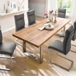 Sale Wohnen Design Esszimmertisch mit Holz Eiche dunkel Venditora & Edelstahl