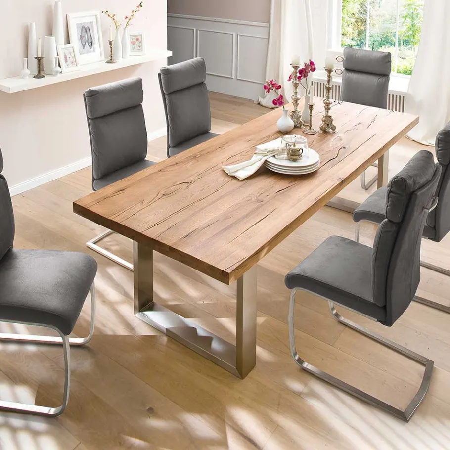 Sale Wohnen Design Esszimmertisch mit Holz Eiche dunkel Venditora & Edelstahl