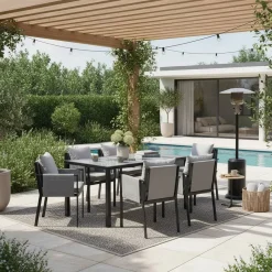 Online Wohnen Design Garten-Essgruppe in Grau & Schwarz - Geraldine (siebenteilig)