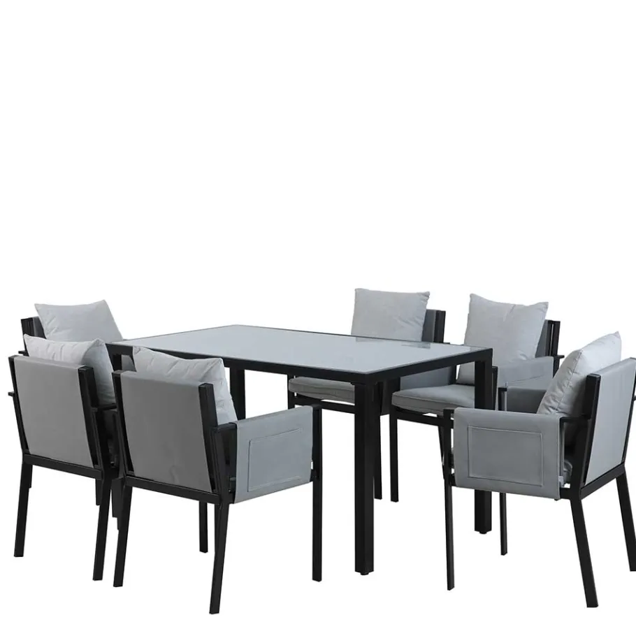 Online Wohnen Design Garten-Essgruppe in Grau & Schwarz - Geraldine (siebenteilig)