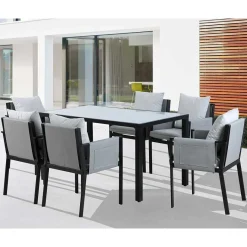 Online Wohnen Design Garten-Essgruppe in Grau & Schwarz - Geraldine (siebenteilig)