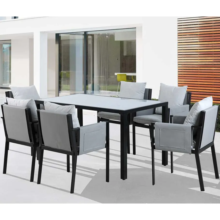 Online Wohnen Design Garten-Essgruppe in Grau & Schwarz - Geraldine (siebenteilig)