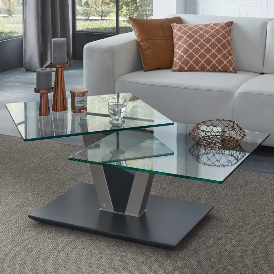 Outlet Wohnen Design Glas Couchtisch mit schwenkbarer Tischplatte - Exotica