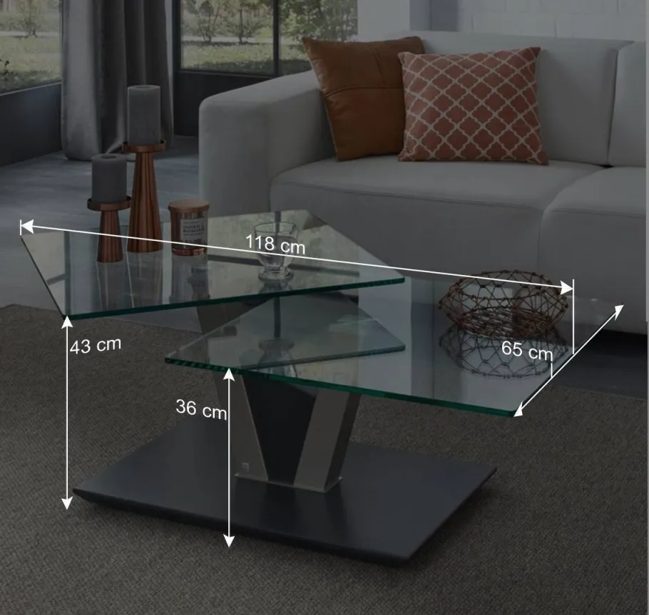 Outlet Wohnen Design Glas Couchtisch mit schwenkbarer Tischplatte - Exotica
