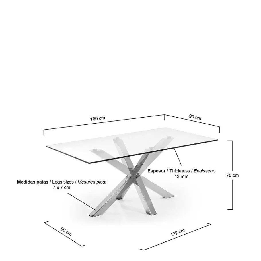 Discount Wohnen Design Glastisch Hihat mit Edelstahl Kreuz Gestell