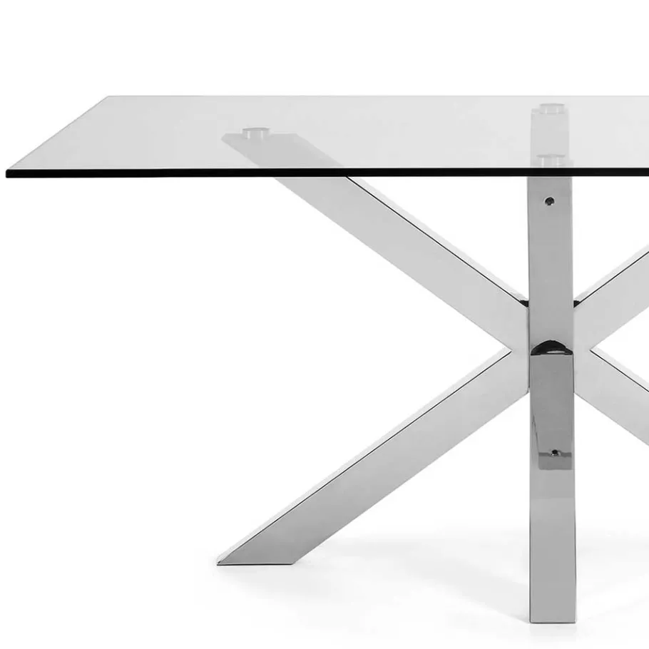 Discount Wohnen Design Glastisch Hihat mit Edelstahl Kreuz Gestell