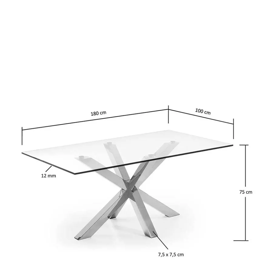 Discount Wohnen Design Glastisch Hihat mit Edelstahl Kreuz Gestell