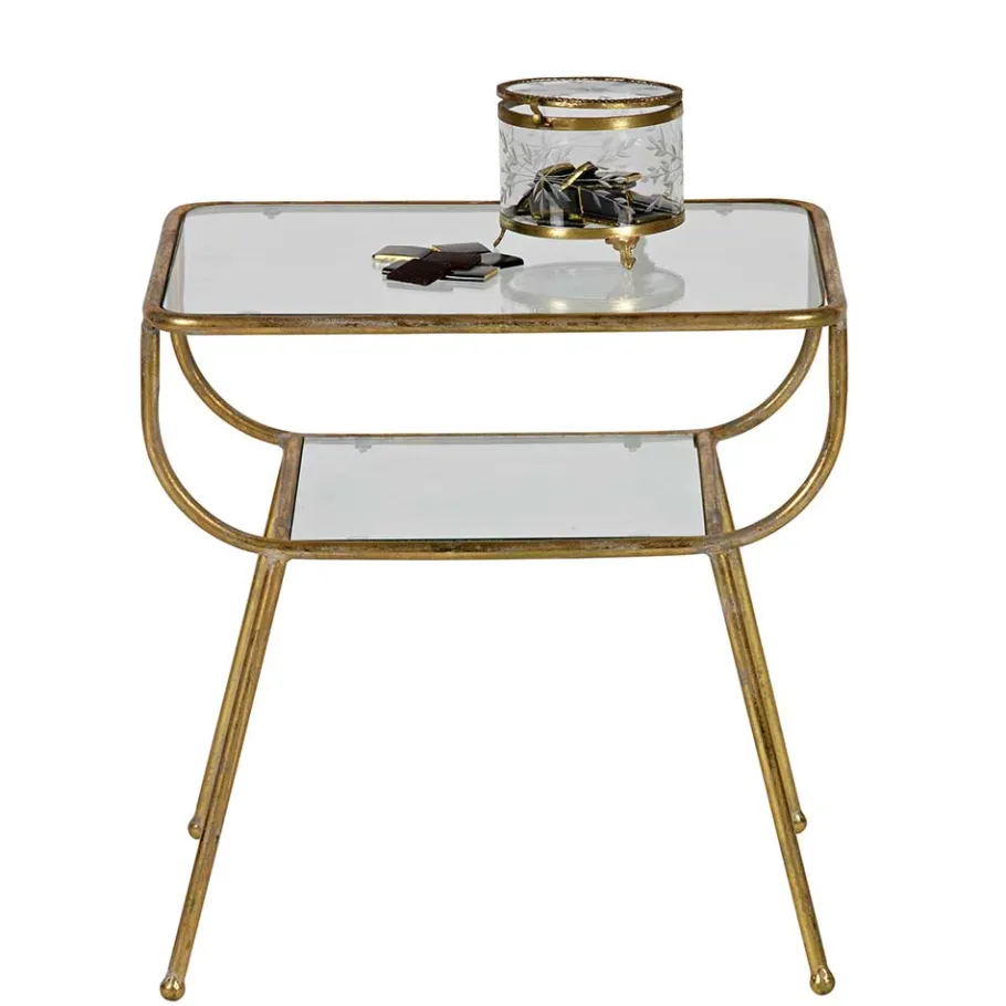 Online Wohnen Design Glastisch mit Gestell Messing Cateyna mit 2 Platten