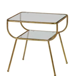 Online Wohnen Design Glastisch mit Gestell Messing Cateyna mit 2 Platten
