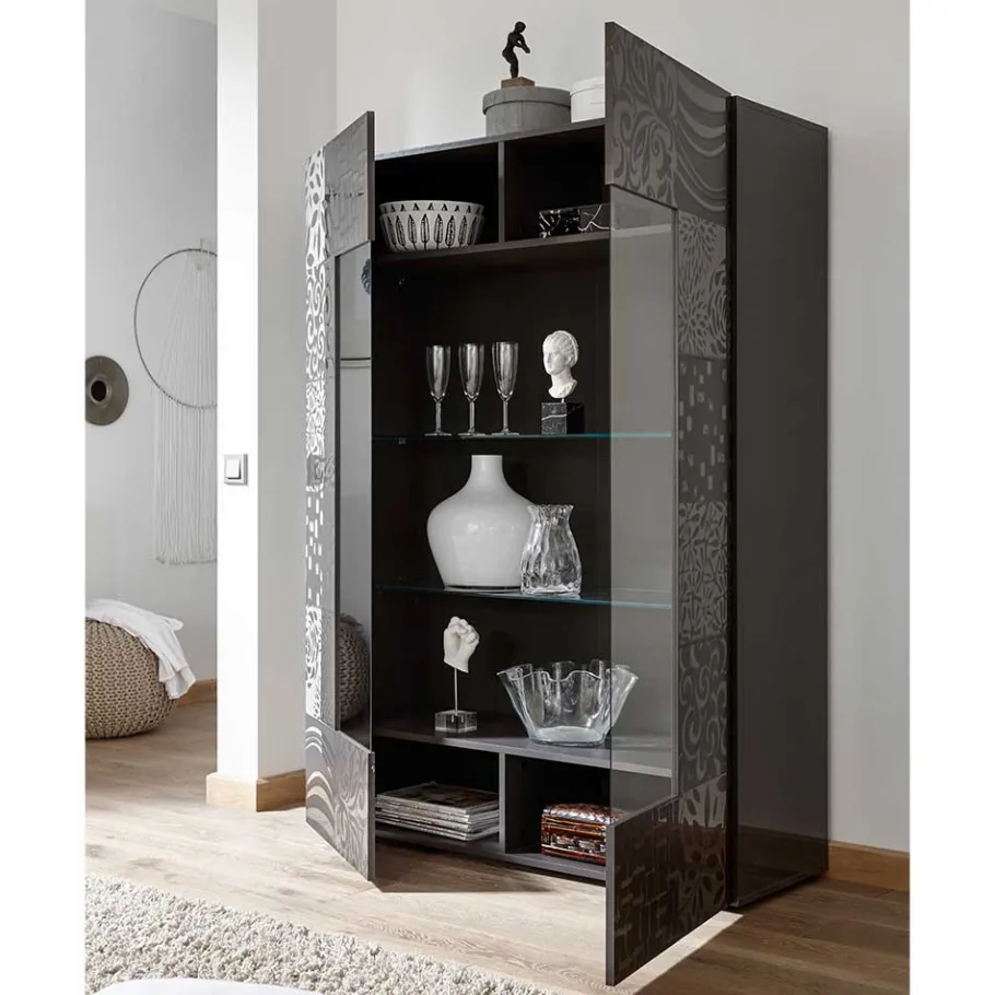 Wohnen Design Hochglanz Vitrine in Anthrazit - Ipatal