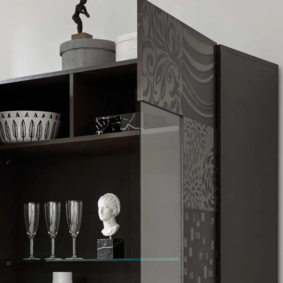 Wohnen Design Hochglanz Vitrine in Anthrazit - Ipatal