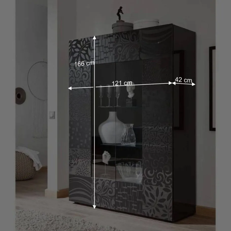 Wohnen Design Hochglanz Vitrine in Anthrazit - Ipatal