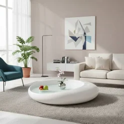 New Wohnen Design Hochglanz-Wohnzimmertisch mit Weißglas - Envitzia