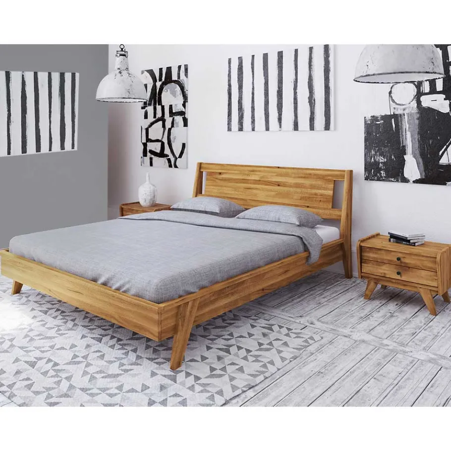New Wohnen Design Holzbett aus Wildeiche - Hardus (dreiteilig)