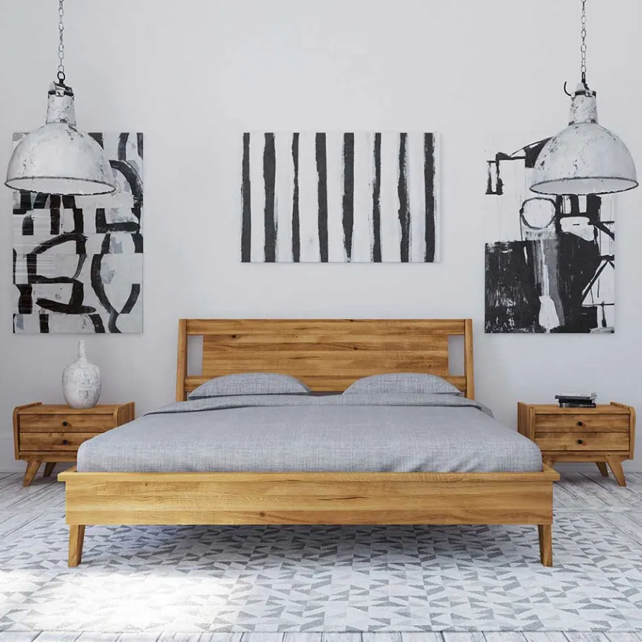 New Wohnen Design Holzbett aus Wildeiche - Hardus (dreiteilig)