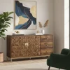 Clearance Wohnen Design Kombi-Kommode in Walnuss Braun und Gold - Feregato