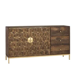 Clearance Wohnen Design Kombi-Kommode in Walnuss Braun und Gold - Feregato