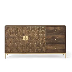 Clearance Wohnen Design Kombi-Kommode in Walnuss Braun und Gold - Feregato