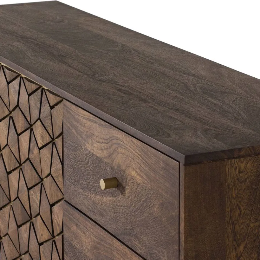 Clearance Wohnen Design Kombi-Kommode in Walnuss Braun und Gold - Feregato