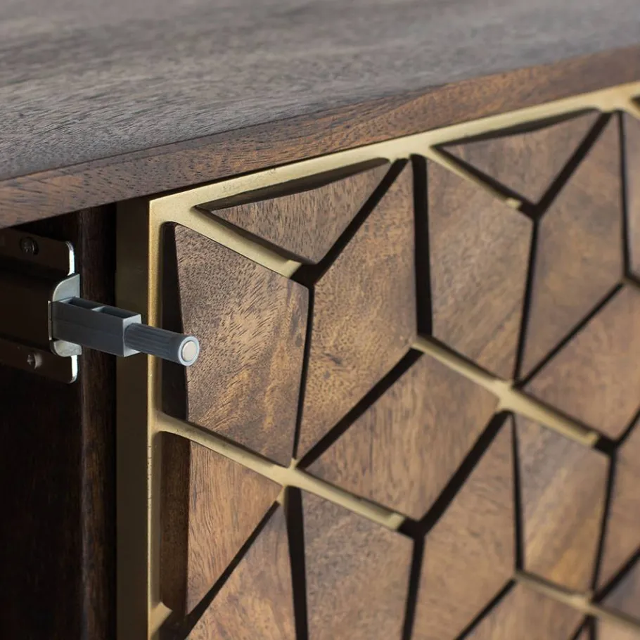 Clearance Wohnen Design Kombi-Kommode in Walnuss Braun und Gold - Feregato