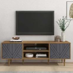 New Wohnen Design Lowboard für TV in Grau & Natur - Ascolano