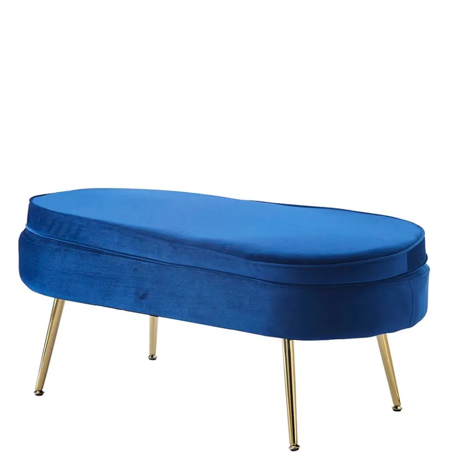 Wohnen Design Polsterbank in Blau Samt & Gold Metall - Dotagon