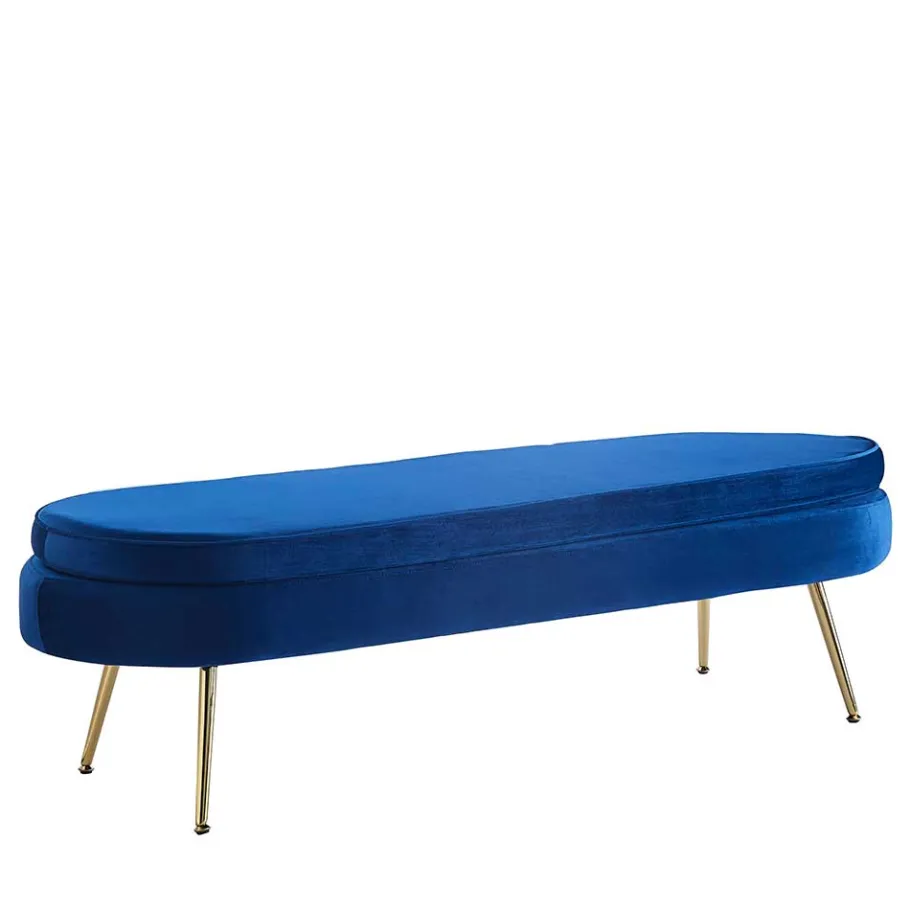 Wohnen Design Polsterbank in Blau Samt & Gold Metall - Dotagon