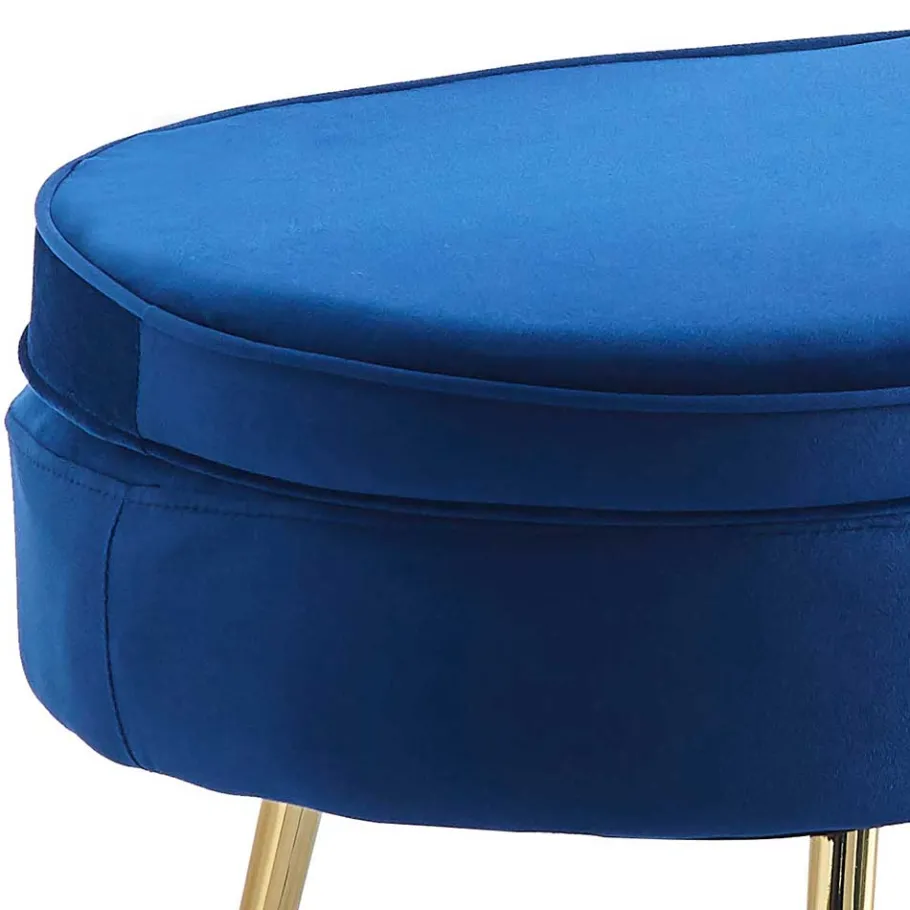 Wohnen Design Polsterbank in Blau Samt & Gold Metall - Dotagon
