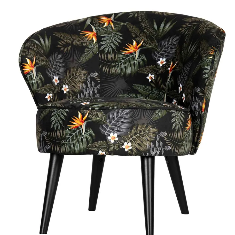 Online Wohnen Design Samtsessel mit Strelitzie Dschungel Print - Ella