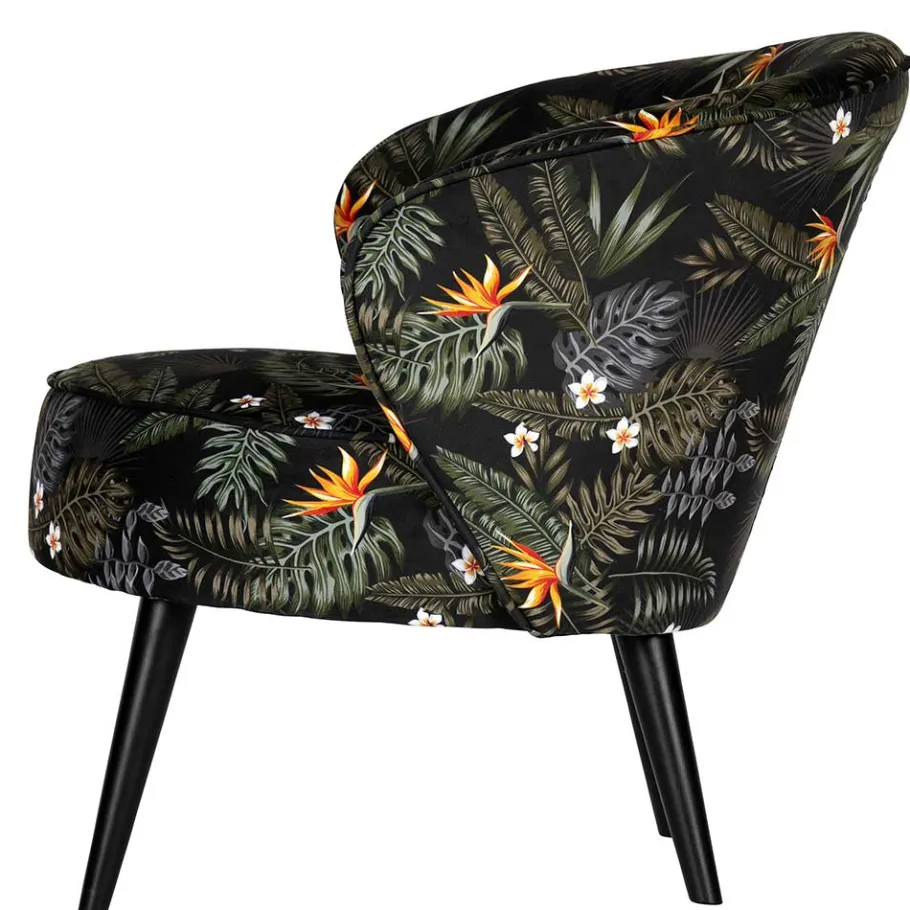 Online Wohnen Design Samtsessel mit Strelitzie Dschungel Print - Ella