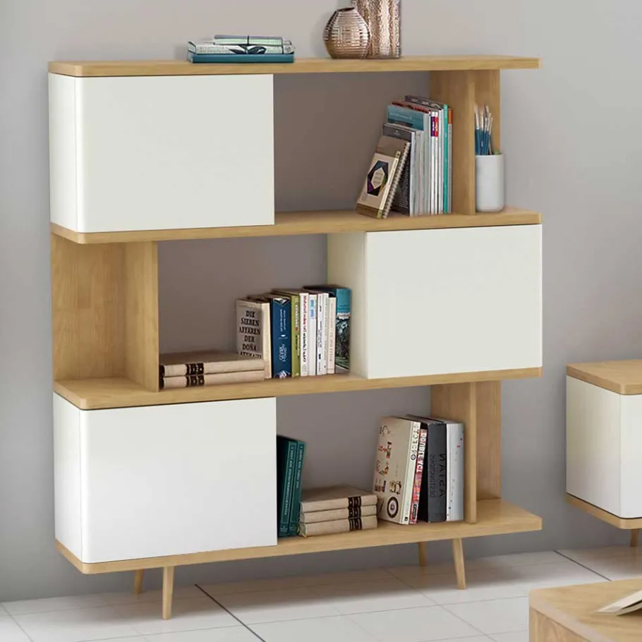 New Wohnen Design Scandi Standregal mit 3 Türen - Jendren I