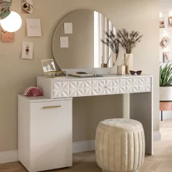 Discount Wohnen Design Schminkkommode mit rundem Spiegel - Ustabo