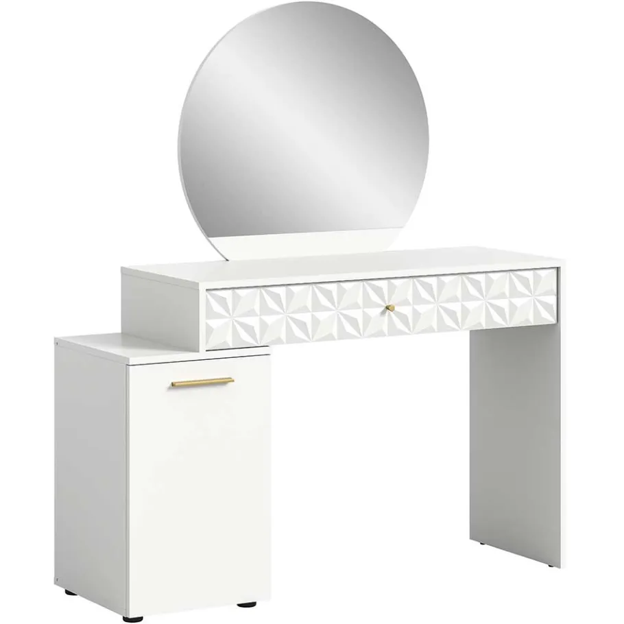 Discount Wohnen Design Schminkkommode mit rundem Spiegel - Ustabo