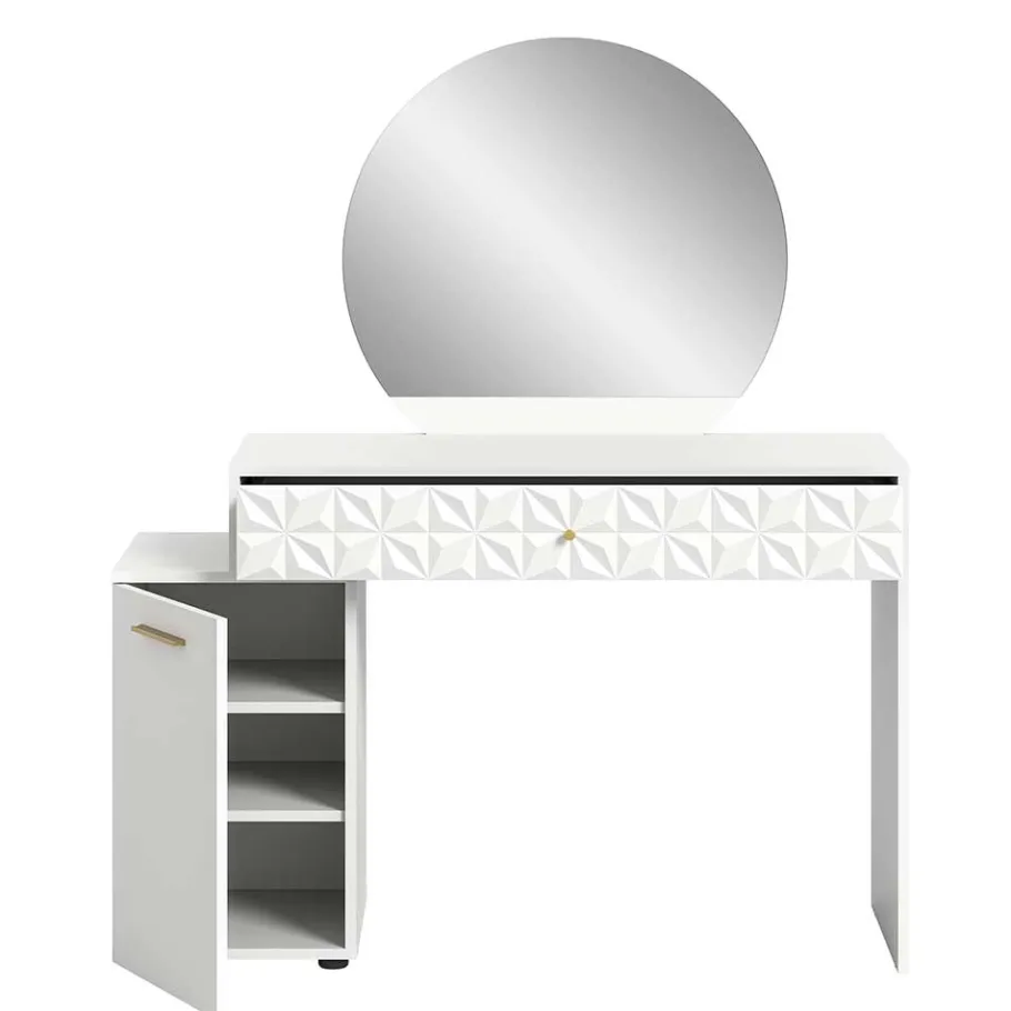 Discount Wohnen Design Schminkkommode mit rundem Spiegel - Ustabo